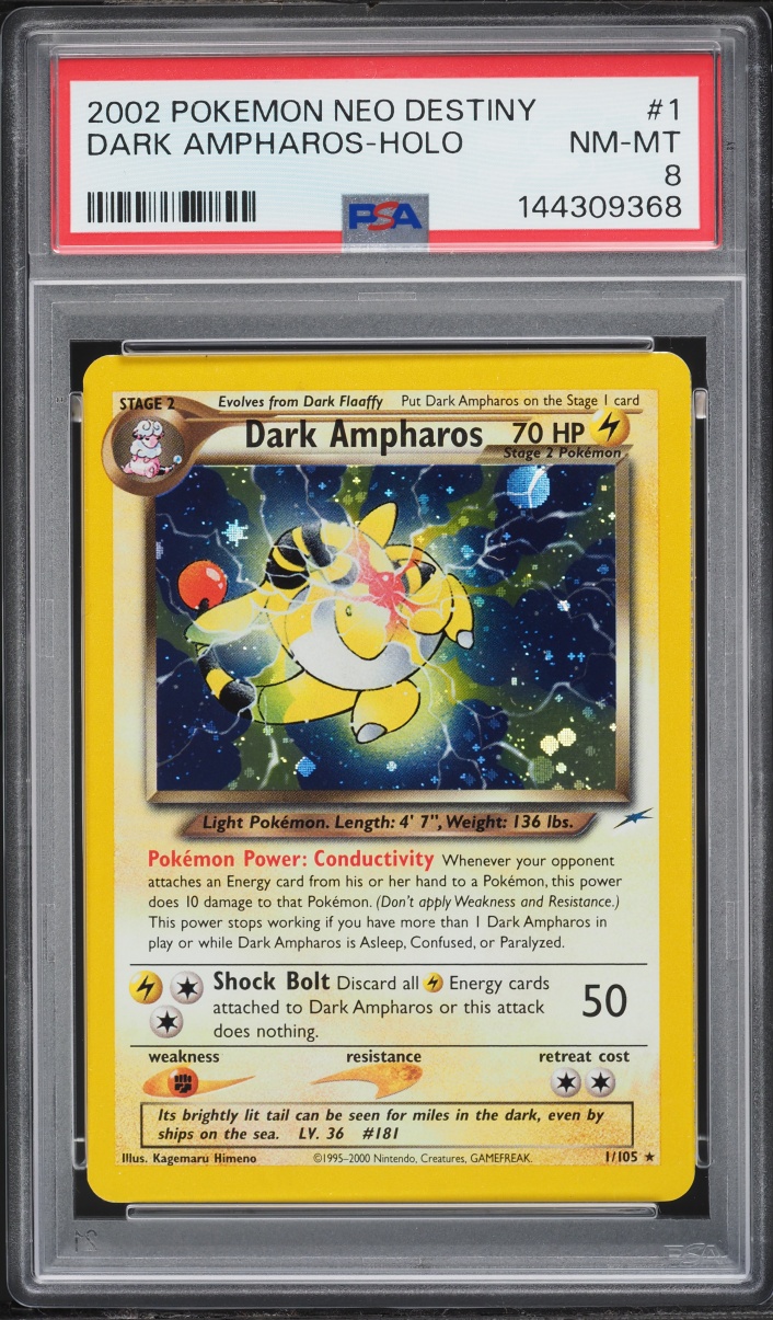 2002 Pokemon Neo Destiny Holo Dark Ampharos #1 PSA 8 NM-MT