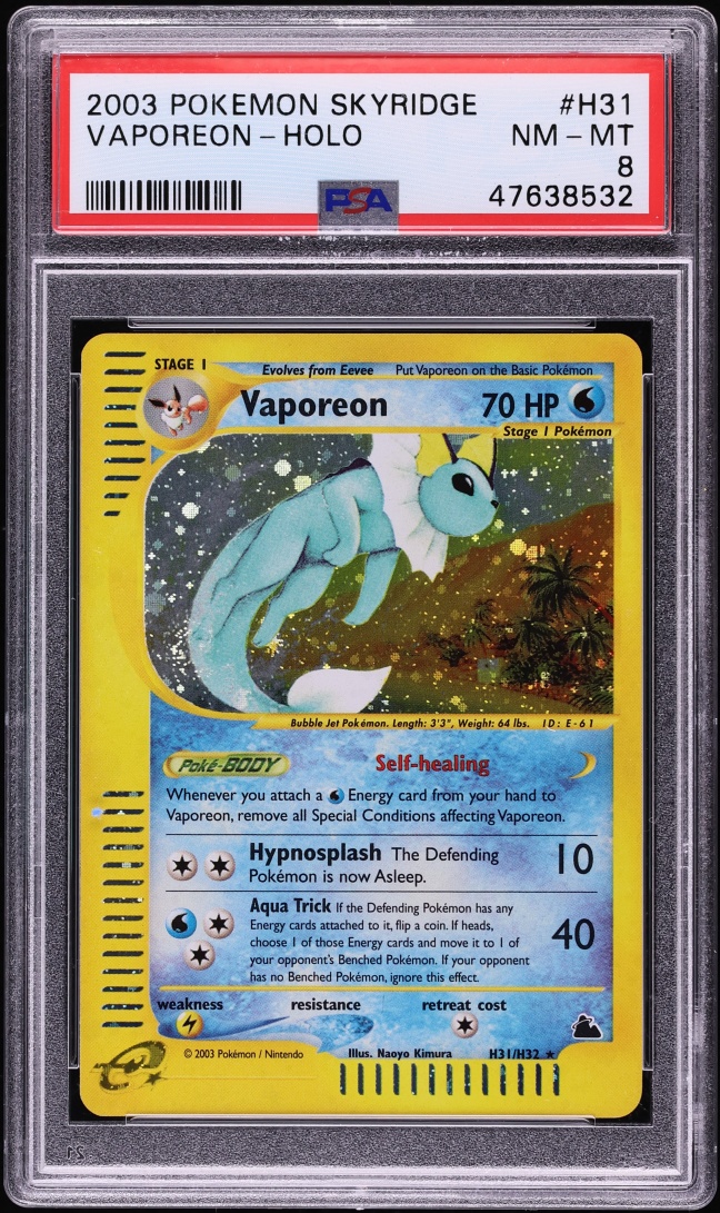 2003 Pokemon Skyridge Holo Vaporeon #H31 PSA 8 NM-MT