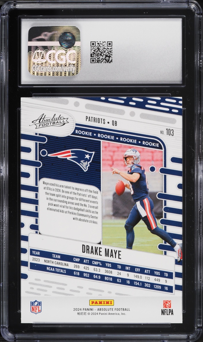 2024 Absolute Football Drake Maye ROOKIE #103 CGC 10 GEM MINT