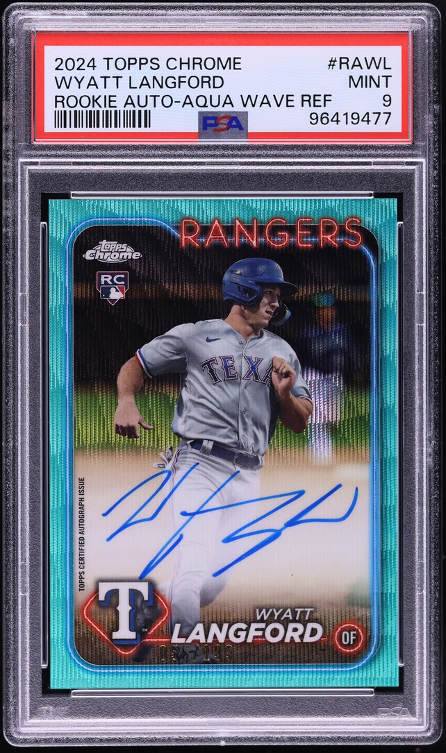 2024 Topps Chrome Aqua Wave Wyatt Langford ROOKIE AUTO /199 #RAWL PSA 9 MINT