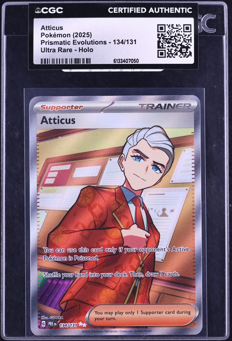 2025 Pokemon Scarlet & Violet Prismatic Evolutions Full Art Atticus #134 CGC AUTH