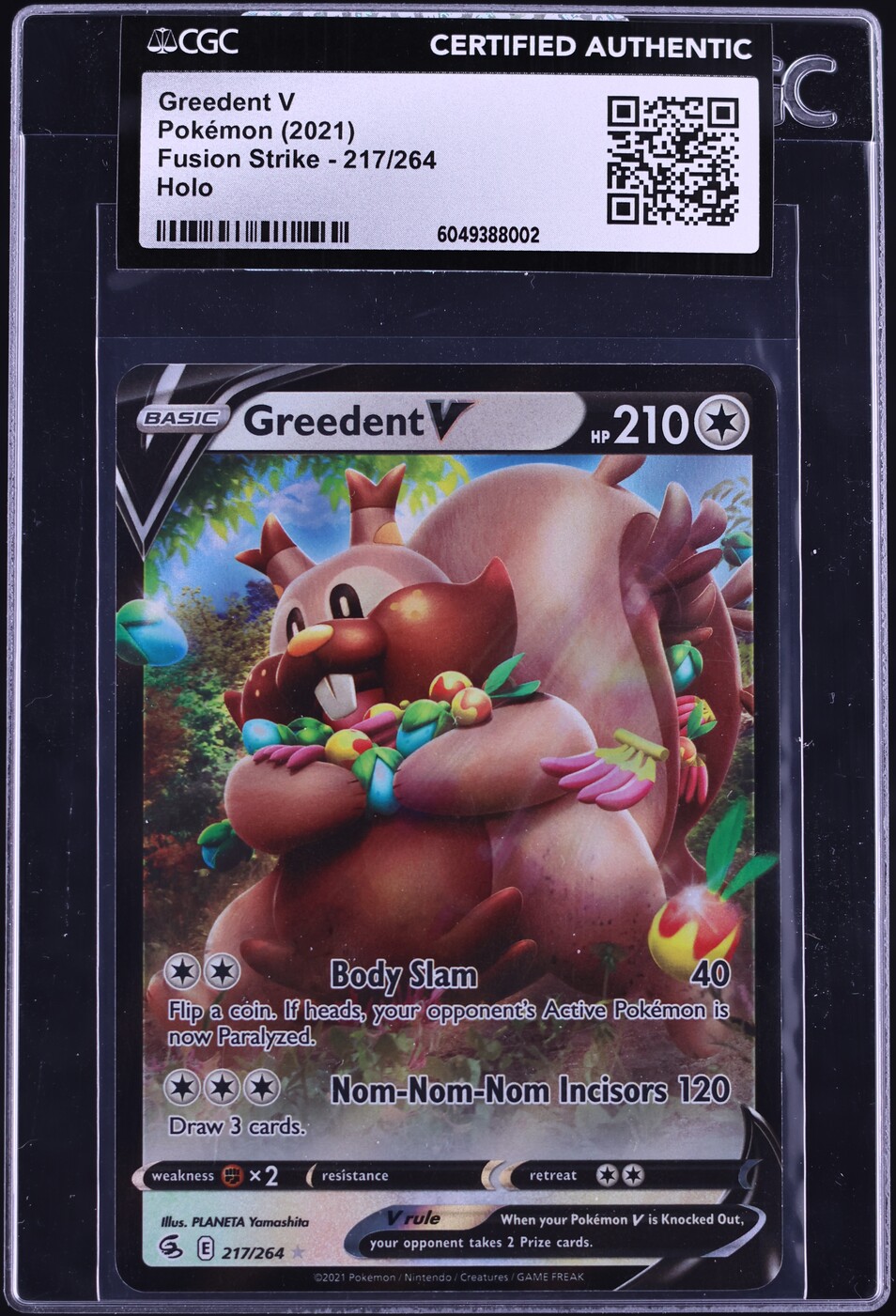 2021 Pokemon Fusion Strike Holo Greedent V #217 CGC AUTH