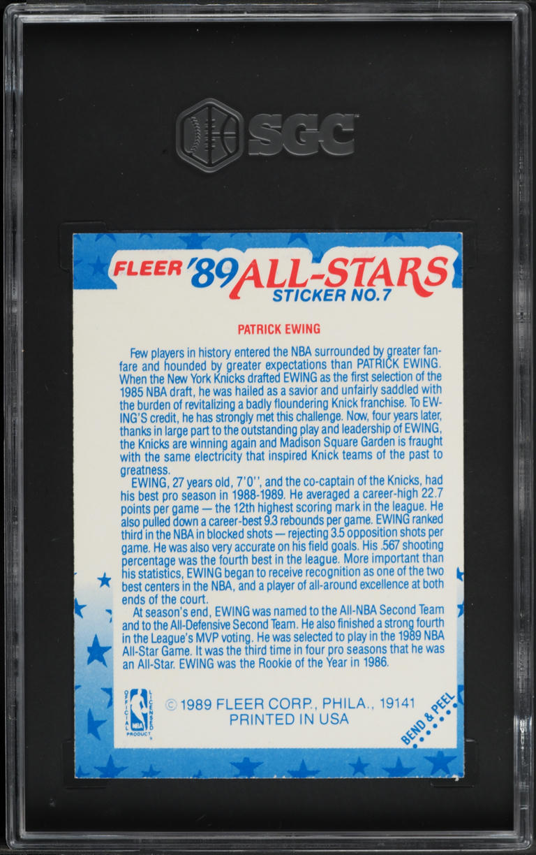 1989 Fleer Sticker Patrick Ewing #7 SGC 5 EX