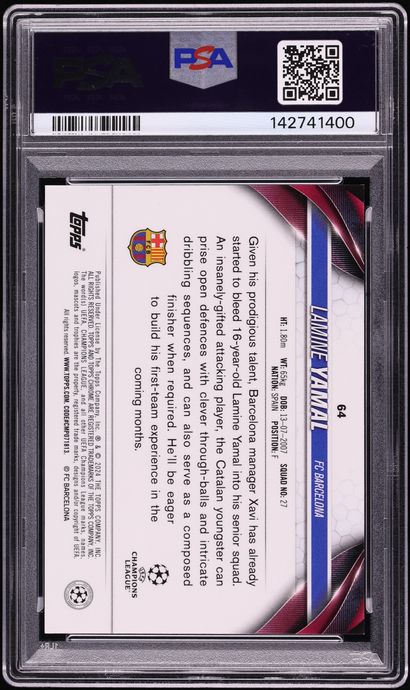 2023 Topps Chrome Sapphire UEFA Club Competitions Red Lamine Yamal ROOKIE 1/5 #64 PSA 9 MINT