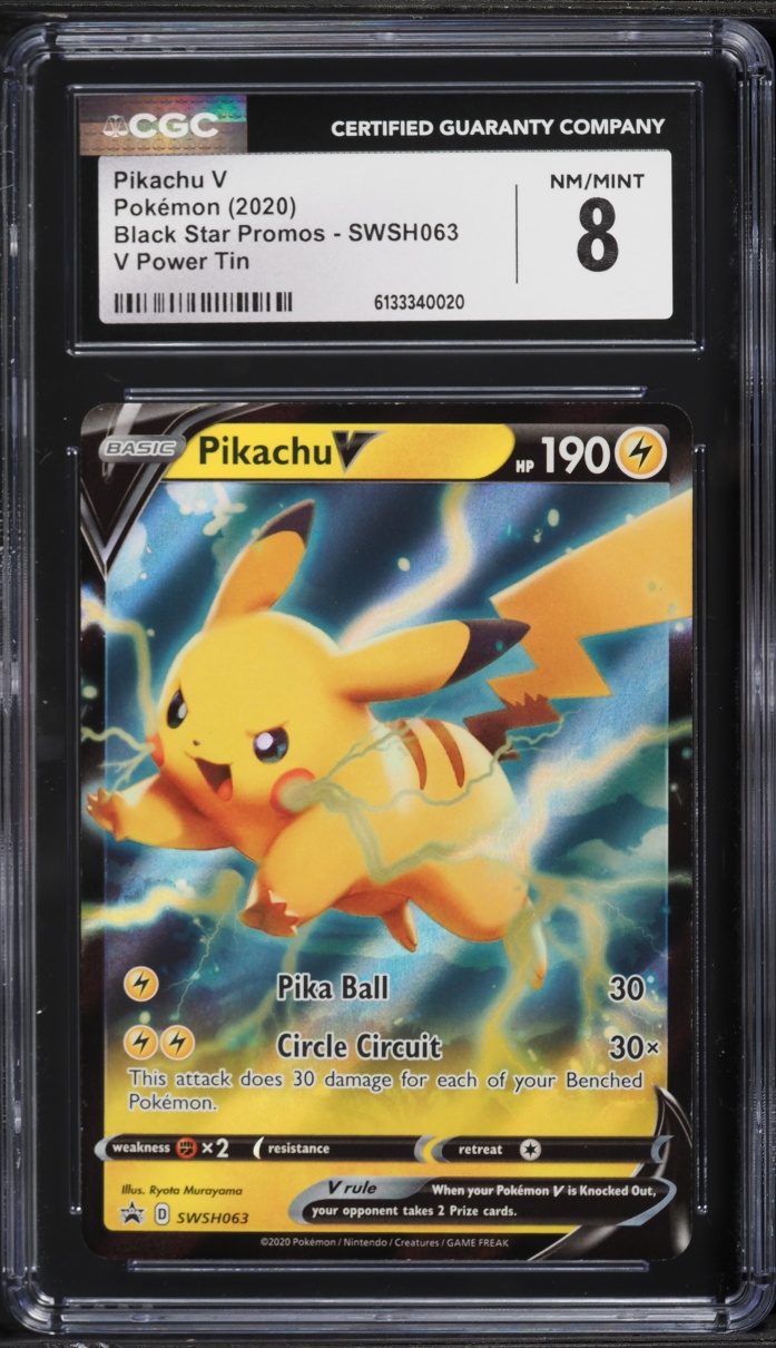 2020 Pokemon Sword & Shield Promo V Power Tin Full Art Pikachu V #SWSH063 CGC 8 NM-MT