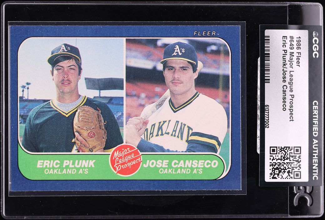 1986 Fleer Eric Plunk & Jose Canseco ROOKIE #649 CGC AUTH