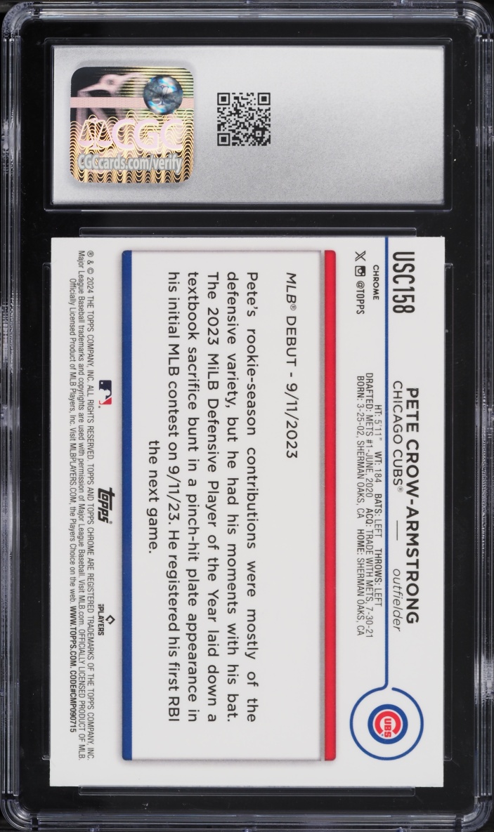 2024 Topps Chrome Update Pete Crow-Armstrong ROOKIE #USC158 CGC 10 GEM MINT