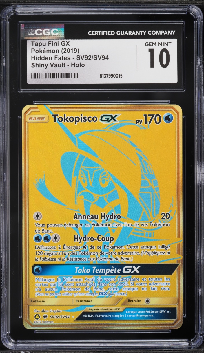 2019 Pokemon Sun & Moon Hidden Fates Full Art Tapu Fini GX #SV92 CGC 10 GEM MINT