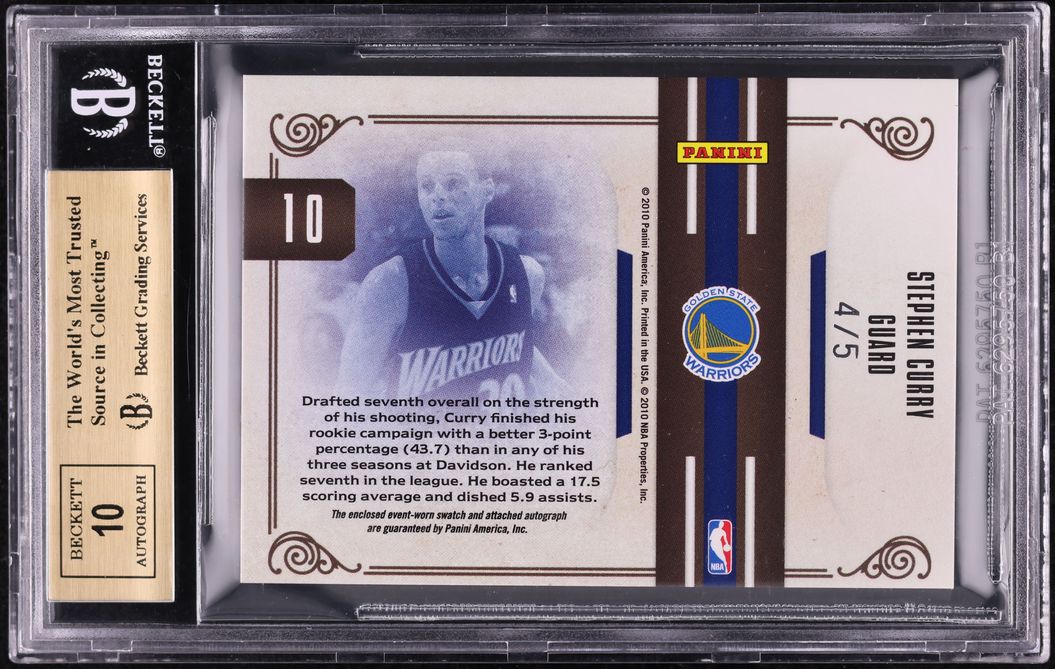 2009 National Treasures Stephen Curry ROOKIE LOGOMAN PATCH AUTO /5 #10 BGS 9.5