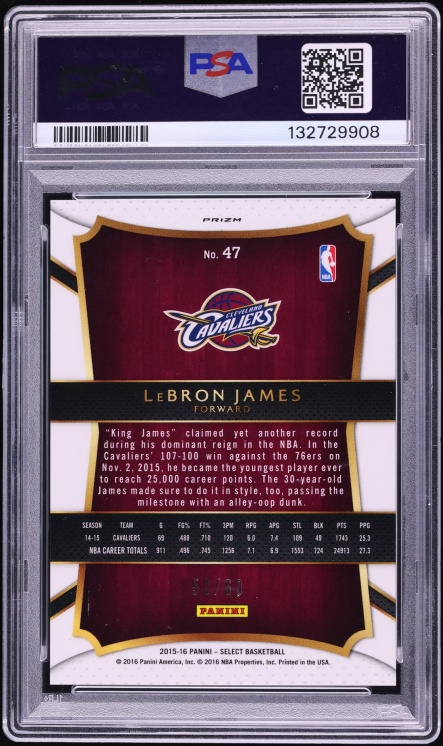 2015 Select Orange Prizm LeBron James /60 #47 PSA 10 GEM MINT - Photo 2