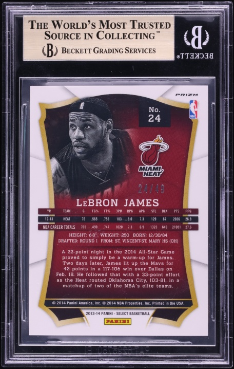 2013 Select Blue Prizm LeBron James /49 #24 BGS 9.5 GEM MINT - Photo 2
