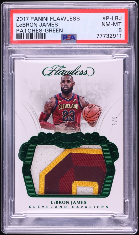 2017 Panini Flawless Green LeBron James PATCH 5/5 #P-LBJ PSA 8 NM-MT