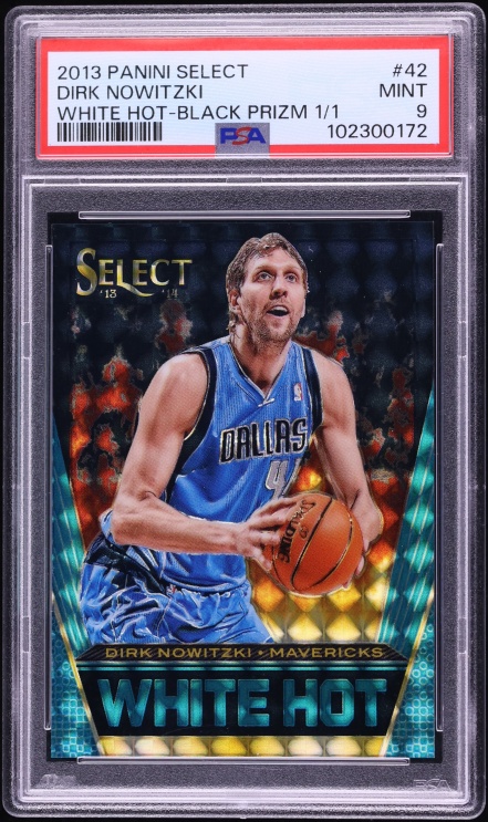 2013 Select White Hot Black Prizm Dirk Nowitzki 1/1 #42 PSA 9 MINT