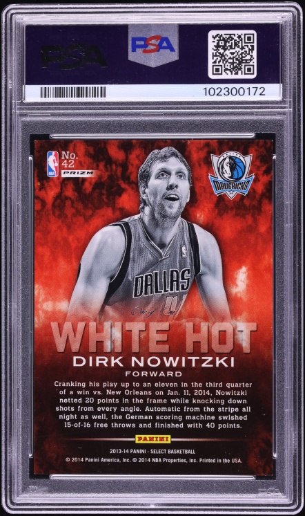 2013 Select White Hot Black Prizm Dirk Nowitzki 1/1 #42 PSA 9 MINT - Photo 2