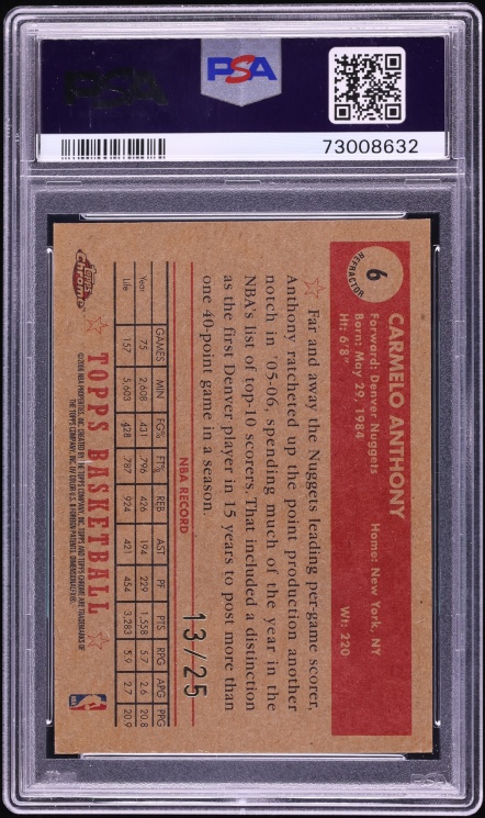 2005 Topps Chrome '52 Gold Refractor Carmelo Anthony /25 #6 PSA 9 MINT - Photo 2