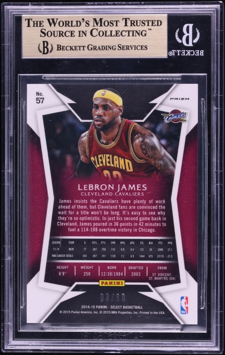 2014 Select Concourse Orange Prizm LeBron James /60 #57 BGS 9.5 GEM MINT - Photo 2