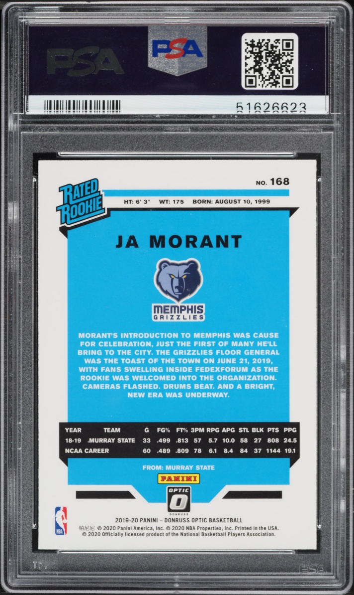 2019 Donruss Optic Ja Morant ROOKIE #168 PSA 9 MINT