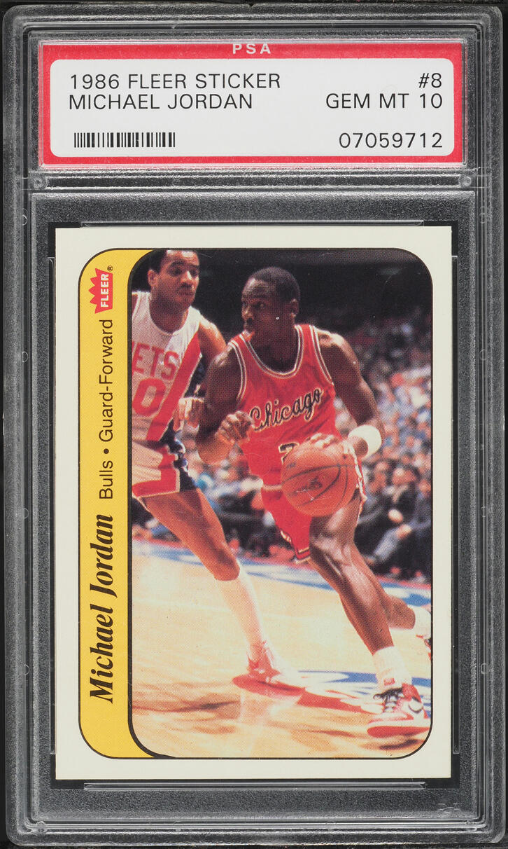1986 Fleer Sticker Michael Jordan ROOKIE #8 PSA 10 GEM MINT