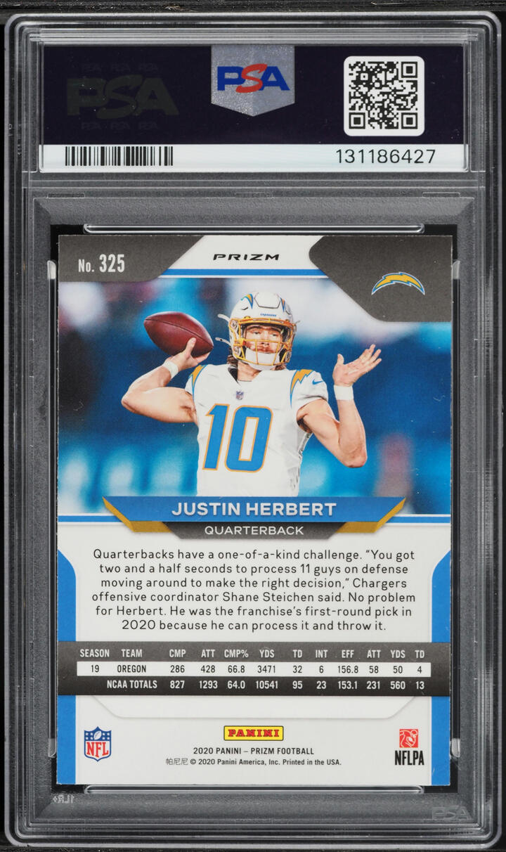 2020 Panini Prizm Red White Blue Justin Herbert ROOKIE #325 PSA 7 NRMT
