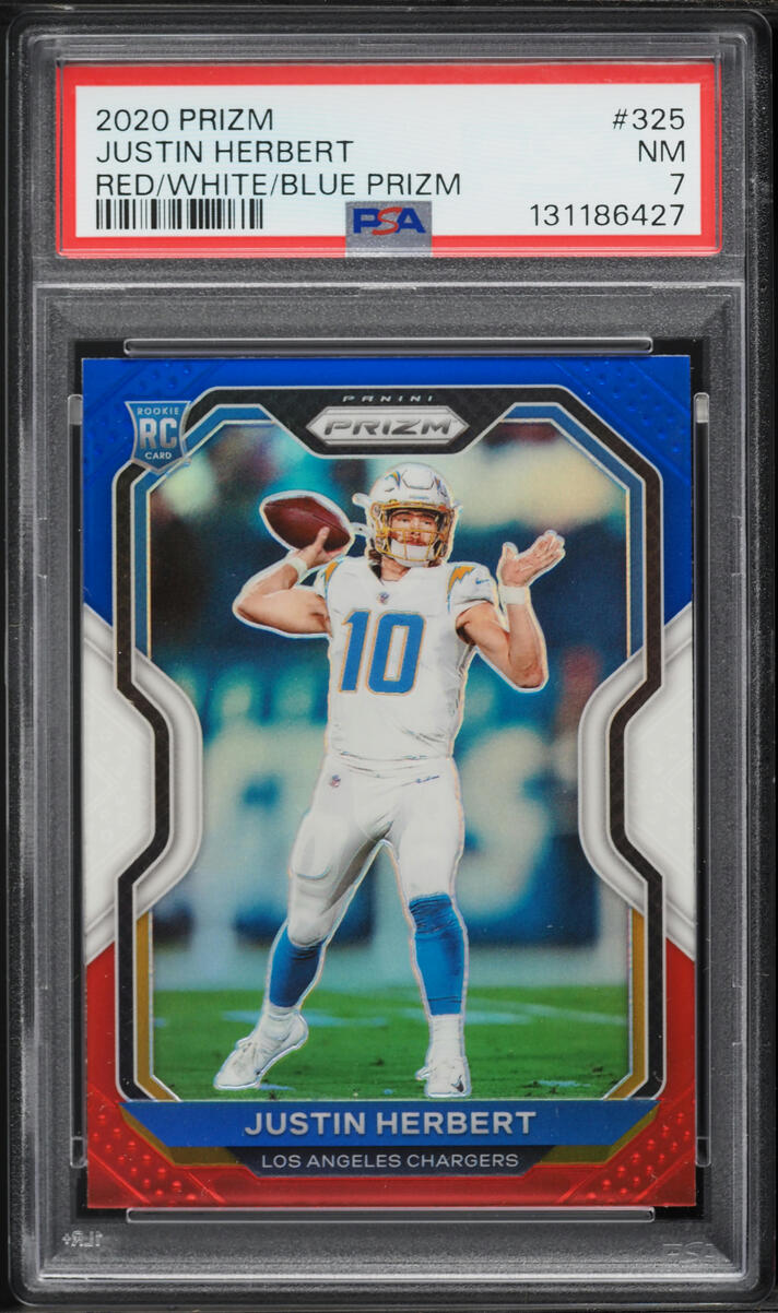 2020 Panini Prizm Red White Blue Justin Herbert ROOKIE #325 PSA 7 NRMT