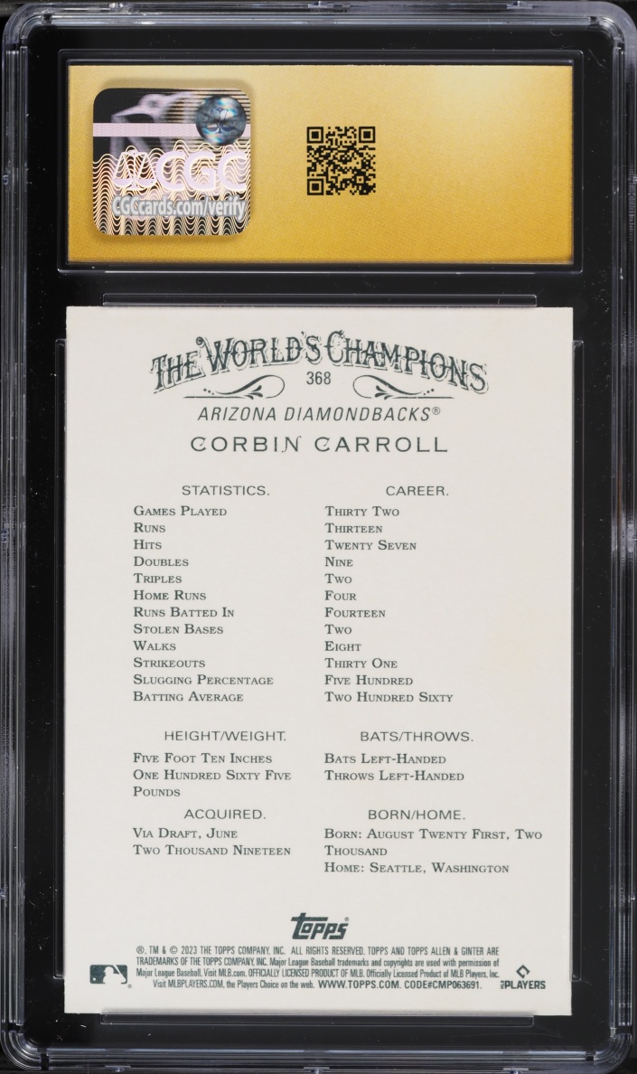 2023 Topps Allen & Ginter Foil Filigree Corbin Carroll ROOKIE #368 CGC 10 PRISTINE