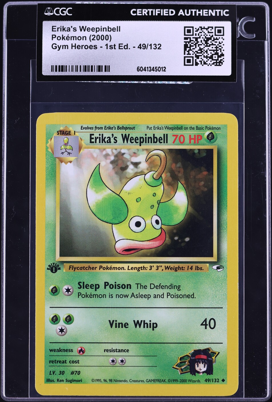 2000 Pokemon Gym Heroes 1st Edition Erika's Weepinbell #49 CGC AUTH