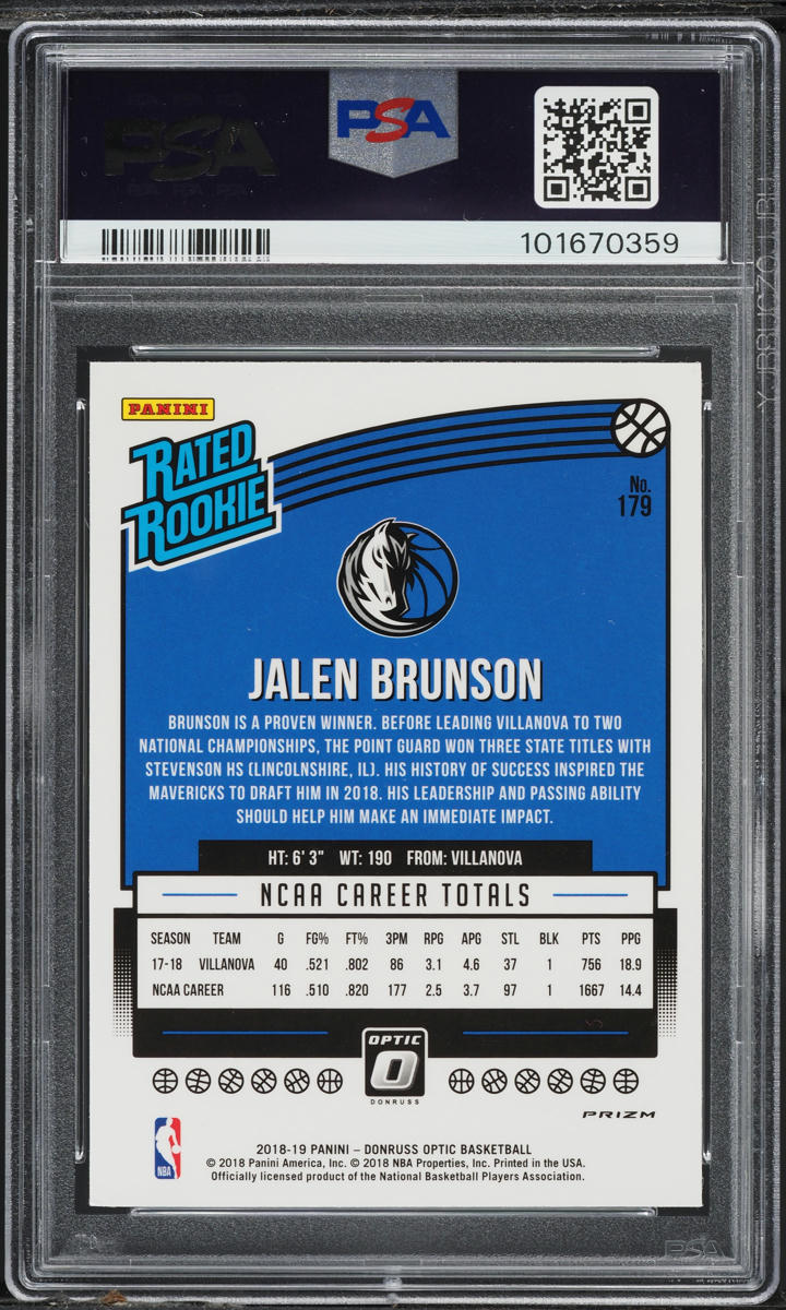 2018 Donruss Optic Shock Jalen Brunson ROOKIE #179 PSA 6 EXMT