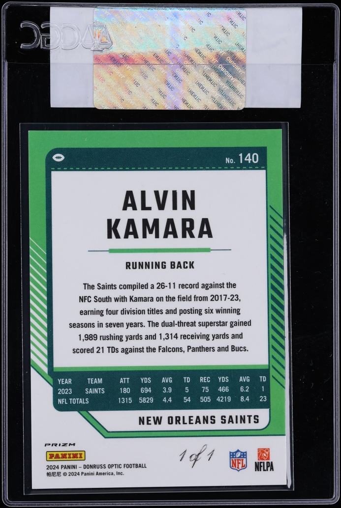 2024 Donruss Optic Gold Vinyl Prizm Alvin Kamara 1/1 #140 CGC AUTH - Photo 2
