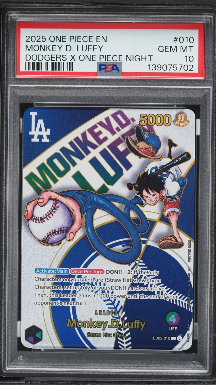2025 One Piece Dodgers X Night Leader Monkey D Luffy #EB02-010 PSA 10 GEM MINT