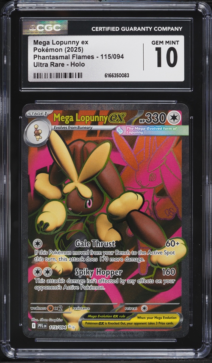 2025 Pokemon Mega Evolution Phantasmal Flames Full Art Mega Lopunny EX #115 CGC 10 GEM MINT