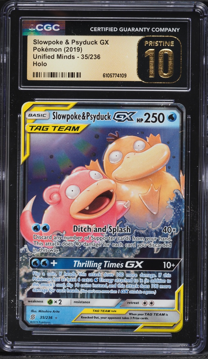 2019 Pokemon Sun & Moon Unified Minds Holo Slowpoke & Psyduck GX #35 CGC 10 PRISTINE
