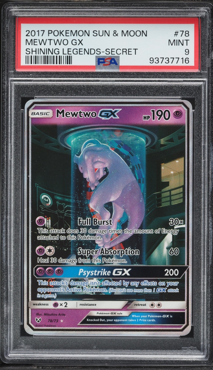 2017 Pokemon Sun & Moon Shining Legends SEC Mewtwo GX #78 PSA 9 MINT