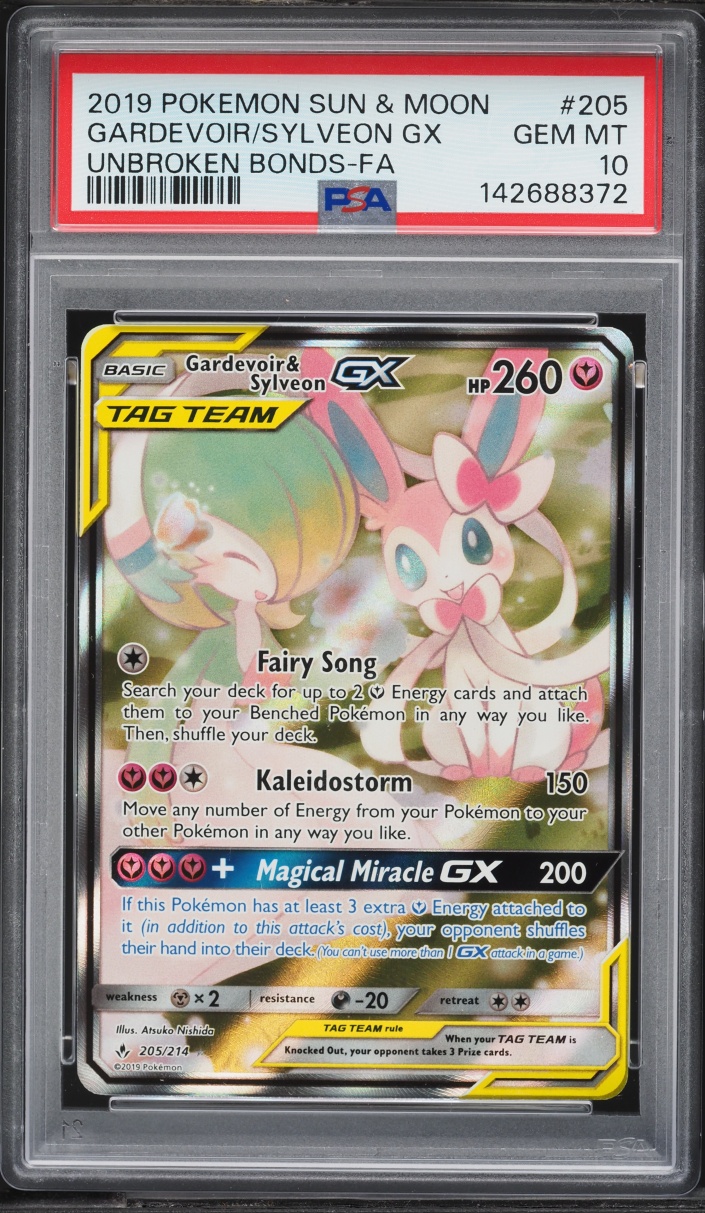 2019 Pokemon Sun & Moon Unbroken Bonds Alt Art Gardevoir & Sylveon GX #205 PSA 10 GEM MINT