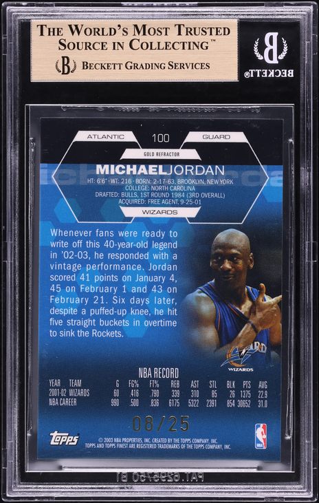 2002 Finest Gold Refractor Michael Jordan /25 #100 BGS 9.5 GEM MINT