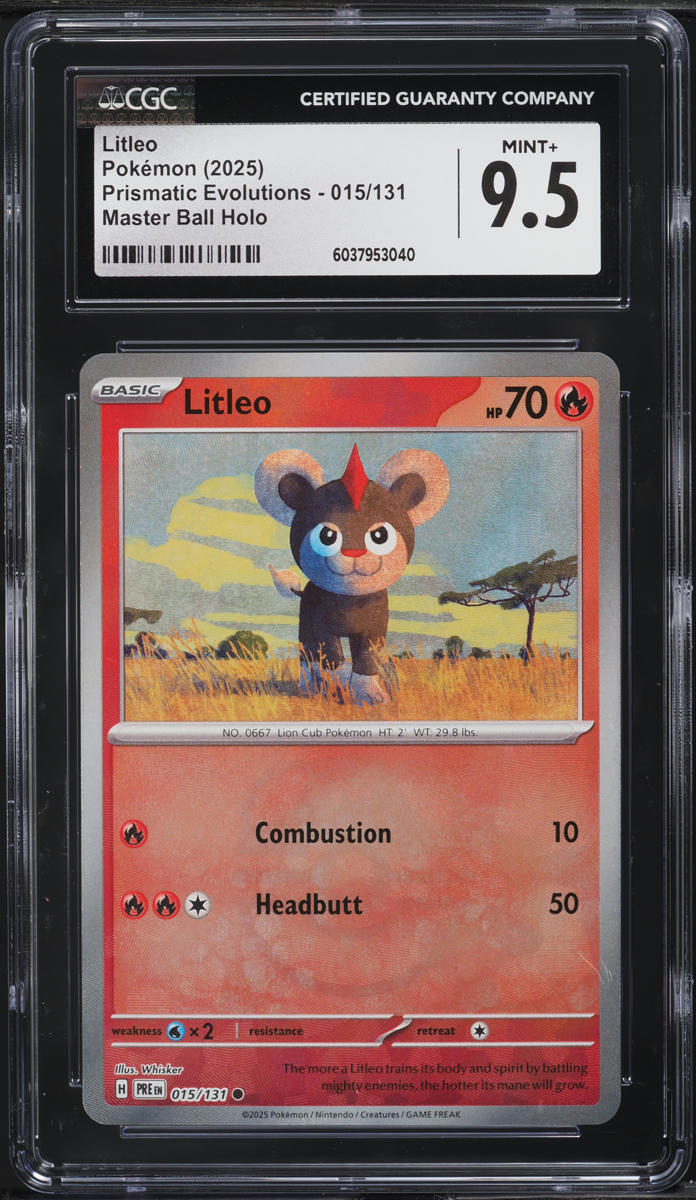2025 Pokemon SV Prismatic Evolutions Master Ball Holo Litleo #15 CGC 9.5 MINT+ - Main Image