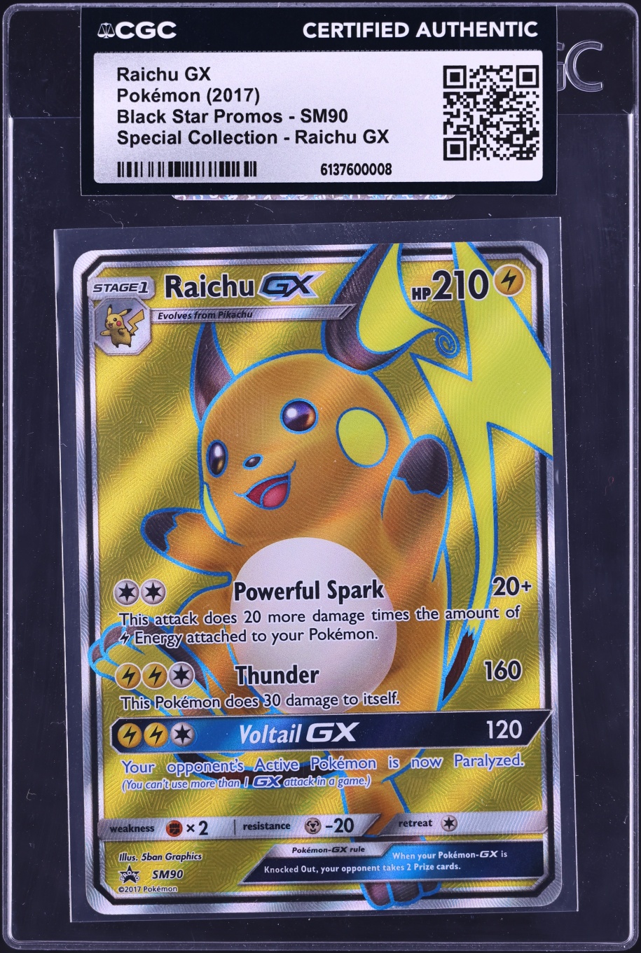 2017 Pokemon Sun & Moon Promo Special Collection Full Art Raichu GX #SM90 CGC AUTH