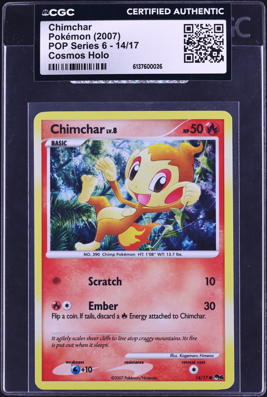 2007 Pokemon POP Series 6 Cosmos Holo Chimchar #14 CGC AUTH