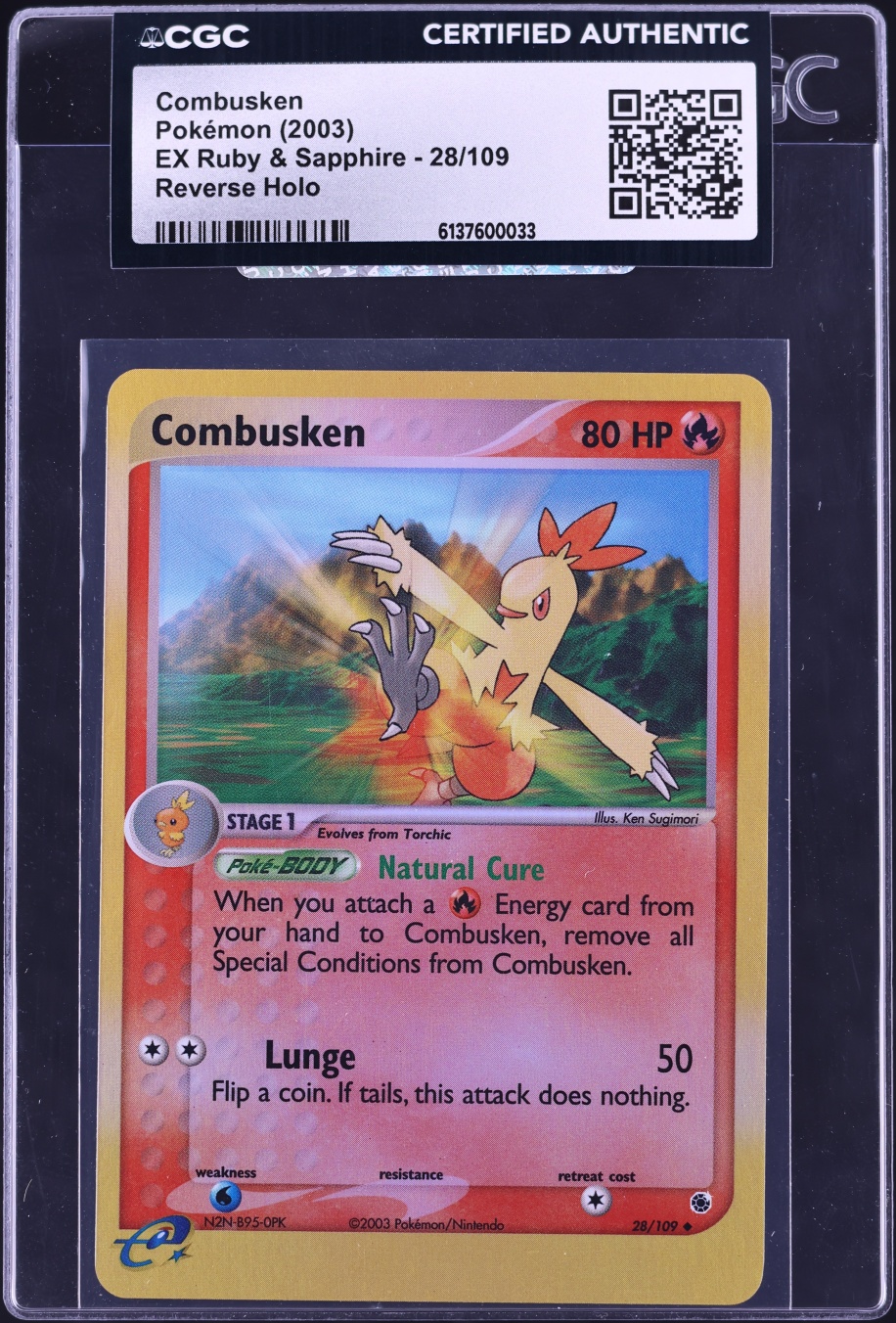 2003 Pokemon EX Ruby & Sapphire Reverse Holo Combusken #28 CGC AUTH