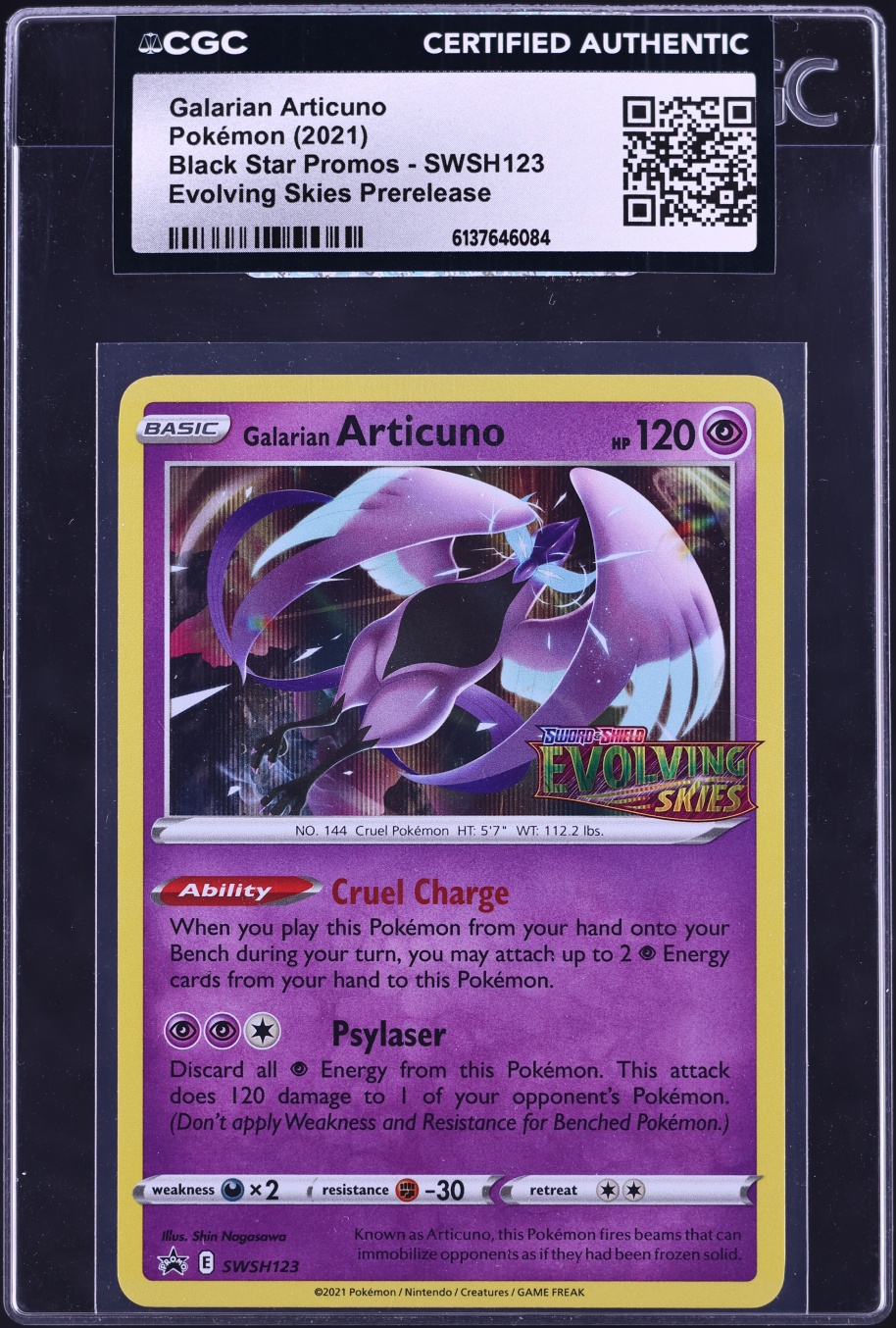 2021 Pokemon SWSH Promo Evolving Skies Prerelease Holo Galarian Articuno #SWSH123 CGC AUTH