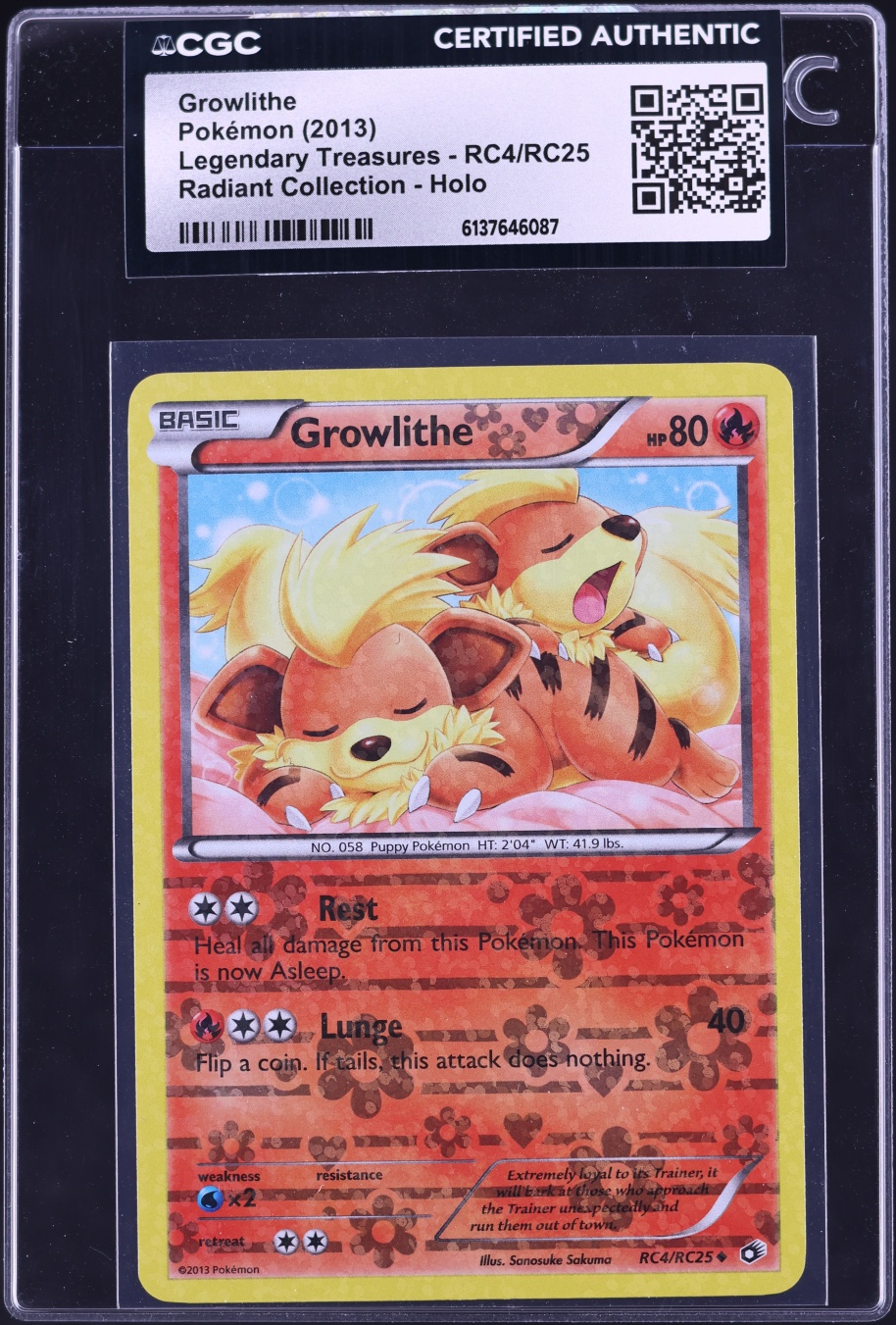 2013 Pokemon Black & White Legendary Treasures Radiant Collection Holo Growlithe #RC4 CGC AUTH