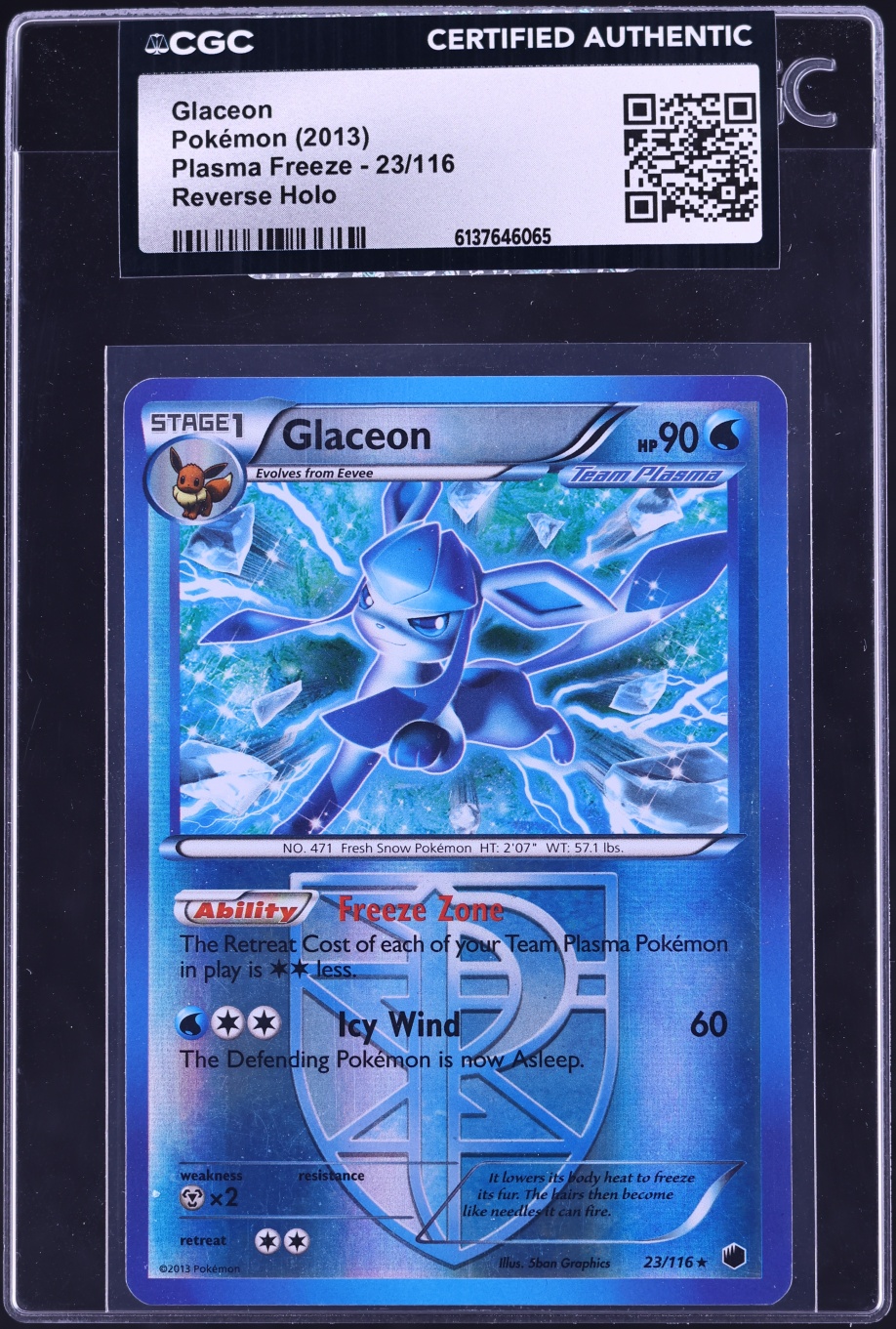 2013 Pokemon Black & White Plasma Freeze Reverse Holo Glaceon #23 CGC AUTH