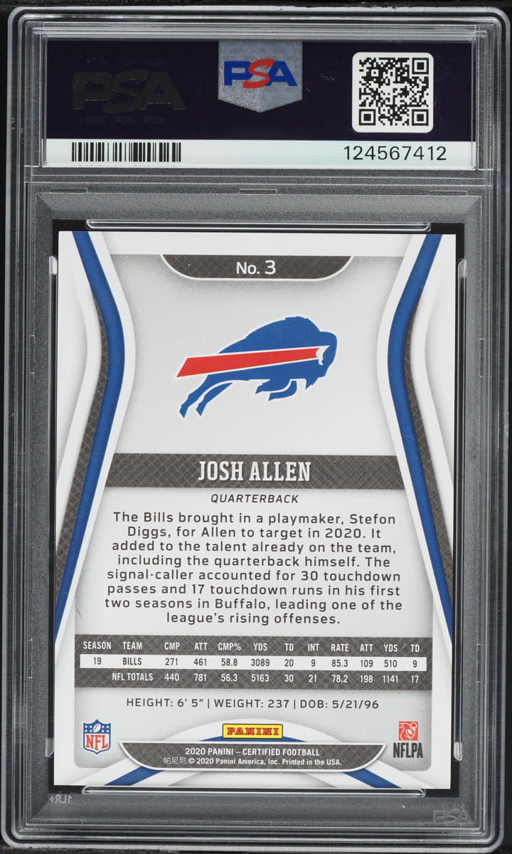 2020 Panini Certified Mirror Black Josh Allen 1/1 #3 PSA 9 MINT