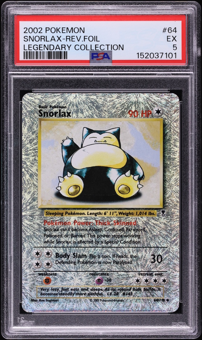 2002 Pokemon Legendary Collection Reverse Holo Snorlax #64 PSA 5 EX