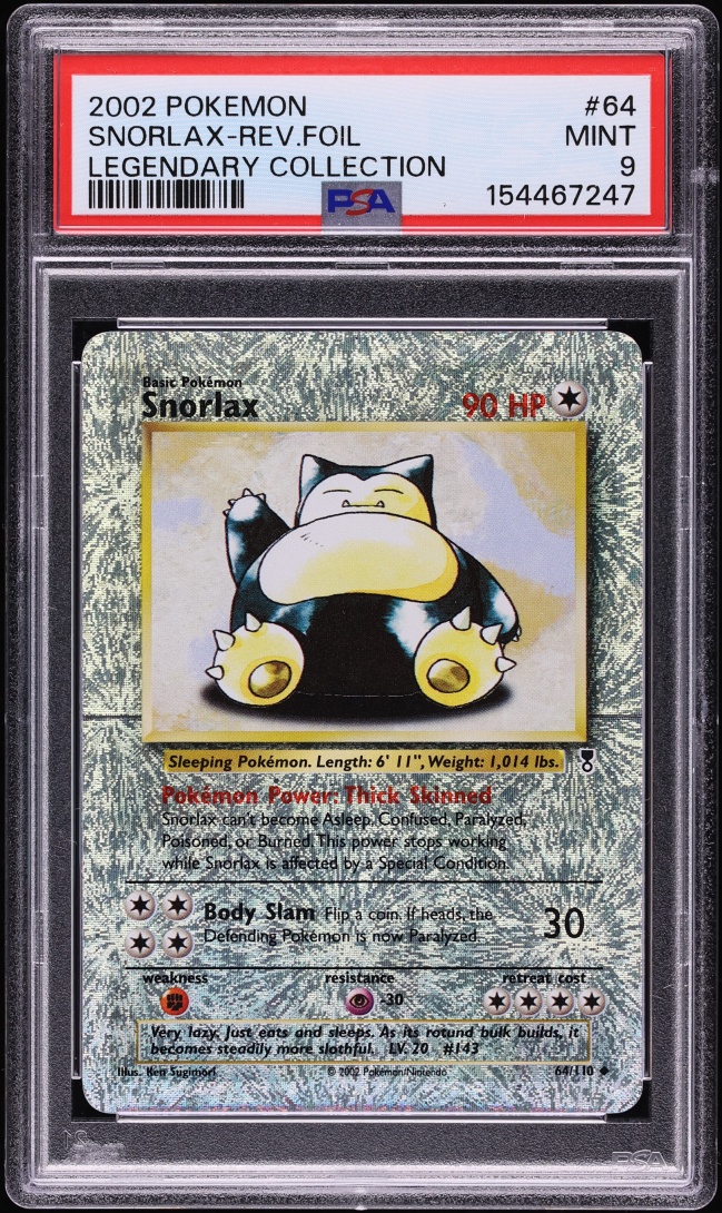 2002 Pokemon Legendary Collection Reverse Holo Snorlax #64 PSA 9 MINT