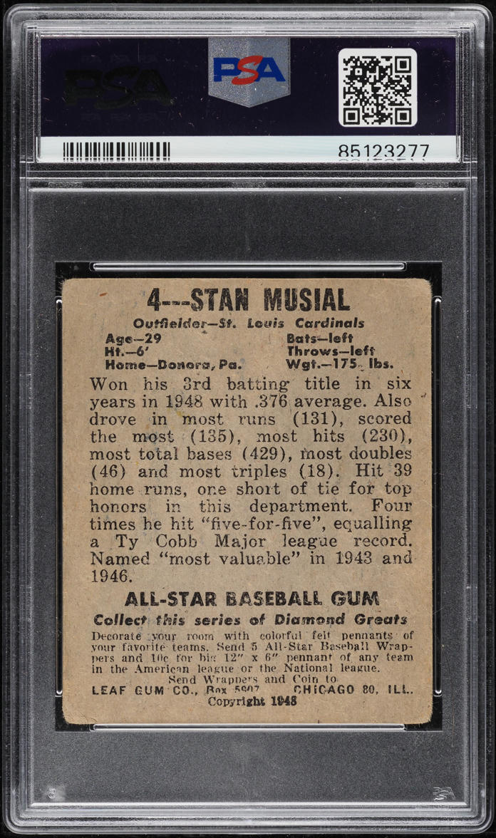 1948 Leaf Stan Musial ROOKIE #4 PSA 1.5 FR