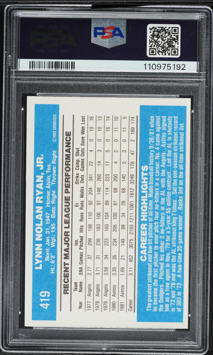 1982 Donruss Nolan Ryan #419 PSA 7 NRMT