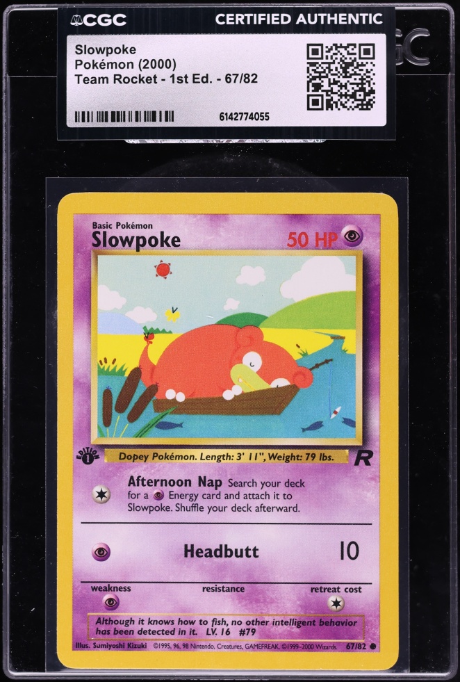2000 Pokemon Team Rocket 1st Edition Slowpoke #67 CGC AUTH