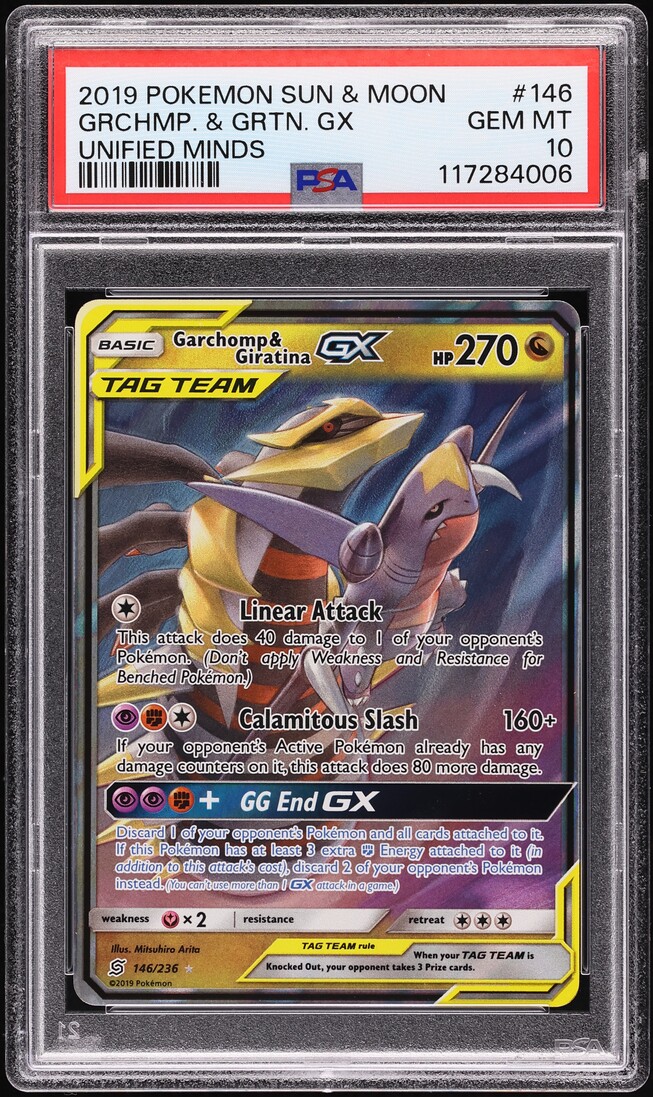 2019 Pokemon Sun & Moon Unified Minds Garchomp & Giratina GX #146 PSA 10 GEM MINT