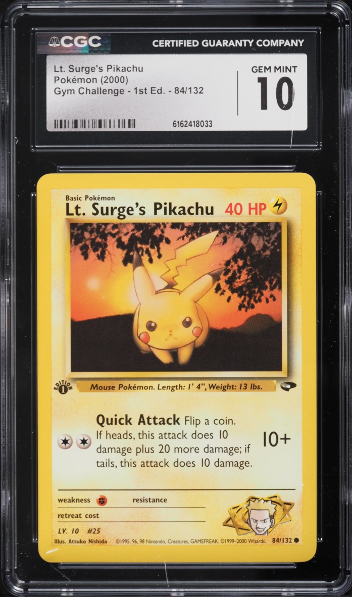 2000 Pokemon Gym Challenge 1st Edition Lt. Surge's Pikachu #84 CGC 10 GEM MINT