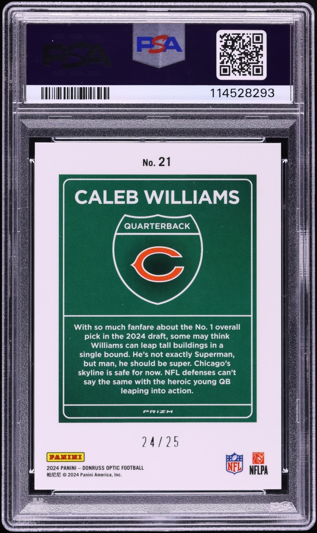 2024 Donruss Optic Downtown Black Pandora Caleb Williams ROOKIE /25 #21 PSA 10 GEM MINT